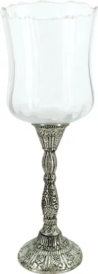Produktbild von Glas Windlicht auf Metall Standfuß silber schwarz 10 x 34cm Kerzenständer Teelichtglas Kerzenhalter
