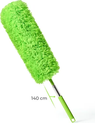 Imagen del producto de GÜTEWERK: Mango telescópica para plumero, lavable, de 140 cm de largo, extensible. Plumero telescópico con mango extensible, de microfibra, para quitar el polvo