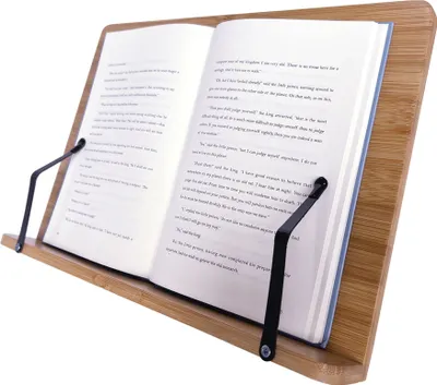 Obrázek produktu pro WAOHO Bambusový stojan na knihy, skládací držák na čtení, jsou nastavitelné 4 úhly, bambusový stojan na iPad, držák na knihu, kuchařka