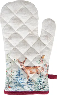 Produktbild von Clayre & Eef Ofenhandschuh 18x30 cm Weiß Rot Baumwolle Hirsch