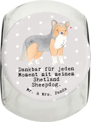 Produktbild von Mr. & Mrs. Panda Dose Shetland Sheepdog Moment XL 2000ml - Grau Pastell - Geschenk, glasbehälter, Sheltie, Keksdose, Aufbewahrungsdose, Bonbonglas, Vorratsglas