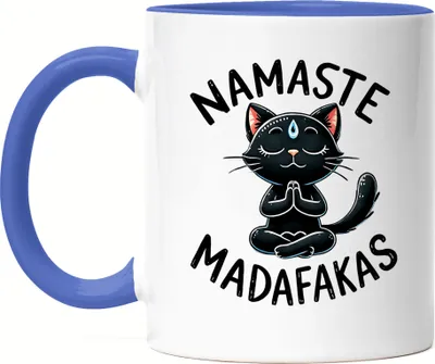 Produktbild von Namaste Madafakas Tasse Blau Geschenkidee für Yoga-Fans und Katzenliebhaber