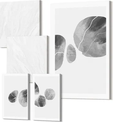 Produktbild von Wandbilder Leinwand 5-teilig –  – Polycanvas Kunstdruck – Moderne Bilder für Wohnzimmer & Schlafzimmer – Aufhängefertig – 2x 30x30 cm + 2x 20x30 cm + 1x 40x60 cm – Farbflecken abstrakte minimalistische Malerei