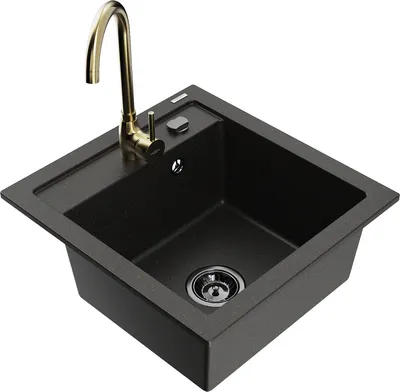 Produktbild von Mexen Vito 1-Becken-Granit-Spüle mit Mischbatterie Telma, Schwarz/Gold metallisch - 6503-75-670200-50-B