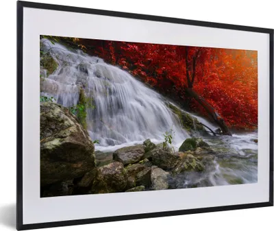 Produktbild von MuchoWow® Gerahmtes Poster Wasserfall - Felsen - Wasser - Herbst 60x40 cm - Poster mit Schwarzem Bilderrahmen Wandposter Rahmen Foto Bilder - Schlafzimmer - Plakat in Rahmen - Drucken
