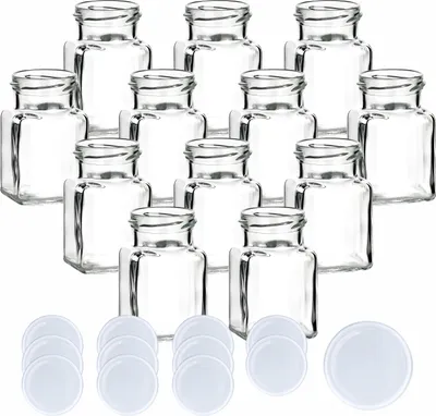 Immagine prodotto di set di 12 barattoli da conserva 150 ml tappo a vite quadrato bianco - Piccolo barattolo con coperchio per spezie, marmellata
