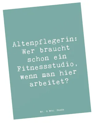 Produktbild von Mr. & Mrs. Panda Postkarte Spruch Altenpflegerin Fitness - Meeresbrise - Geschenk, Beruf, soziale Berufe, Ansichtskarten, Berufsprodukte, Fotokarte, Altenpflege