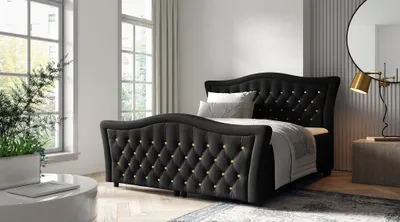Produktbild von Boxspringbett Schlafzimmerbett TURHAN 180x200cm Stoff Elisa Velvet Schwarz