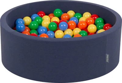 Produktbild von KiddyMoon Bällebad 90X30cm/200 Bälle ∅ 7Cm Bällepool Mit Bunten Bällen Für Babys Kinder Rund, Dunkelblau:Gelb/Grün/Blau/Rot/Orange