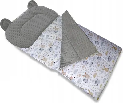 Produktbild von Schlafsack Fußack für den Kindergarten Minky Bär mit Kissen Graue Kaninchen