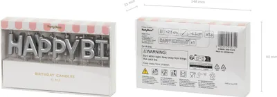 Immagine prodotto di Candele di compleanno Happy Birthday 2,5 cm argento