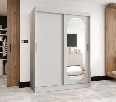 Obrázok produktu pre Šatníková skriňa 150 cm BEREN so zrkadlom - biela