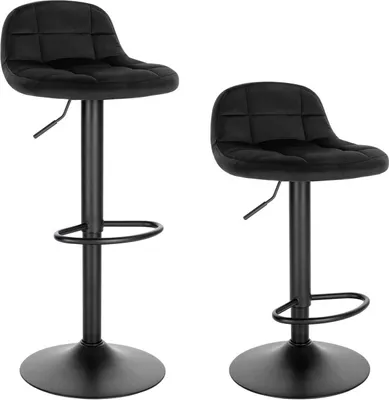 Produktbild von WOLTU 2er-Set Barhocker Barstuhl mit Rückenlehne 360° Drehstuhl Fußstütze höhenverstellbar bis 120 kg belastbar Samt Metall Schwarz