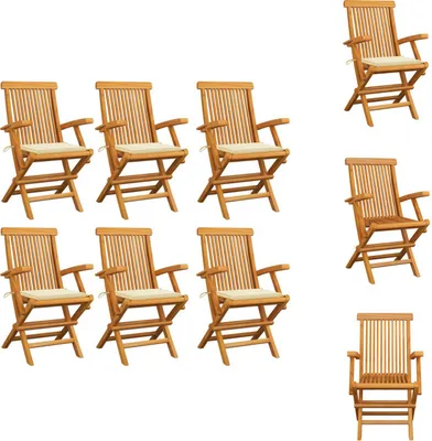 Immagine prodotto di vidaXL Sedie da giardino con cuscini crema 6 pz. Legno massiccio teak - sedie da giardino