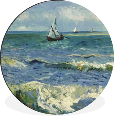 Produktbild von MuchoWow® Aluminium Wandkreis Meereslandschaft bei Les-Saintes-Maries-de-la-Mer - Gemälde von Vincent van Gogh Ø 90 cm Wanddeko Modern Wohnzimmer - Mauerkreis - Wandbilder - Runde Bild - Bild aus Aluminium - Schlafzimmer - Wohnzimmerdekoration - Wand Dekoration