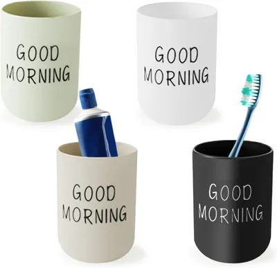 Imagen del producto de Vasos para cepillos de dientes de plástico, juego de 4 unidades, de varios colores, reutilizables, para el baño