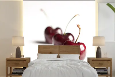 Produktbild von MuchoWow® Fototapete für Wohnzimmer oder Schlafzimmer Wandtapete Vinyl Motivtapete Kirschen - Weiß - Obst - 280x280 cm - Hintergrundbild