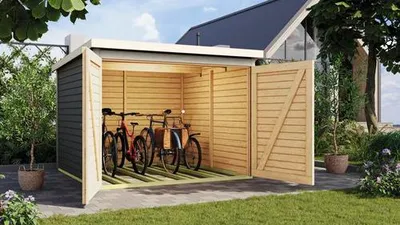 Produktbild von Fahrradgarage Karibu 4 Holz 212,5 x 216,5 cm terragrau