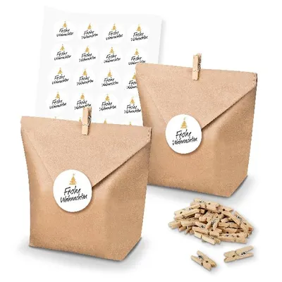 Produktbild von itenga SET Geschenktüten 24x Tüten + Klammern + Sticker (Motiv 154)