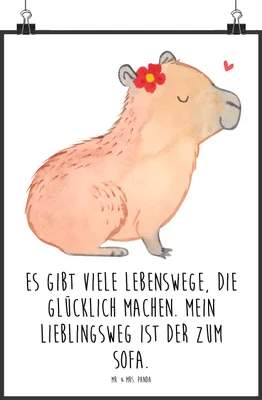 Produktbild von Mr. & Mrs. Panda Bild Capybara Blume DIN A3 - Weiß - Geschenk, Lustige Sprüche, Kunstdruck, Wandbild, Plakat, drucke, wanddeko