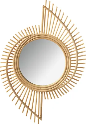 Produktbild von Kobolo Spiegel Wandspiegel LEVI Rattan - Dekospiegel Hängespiegel hängend Schminkspiegel rund Wohnzimmer Schlafzimmer Dekoration Rahmen Wandmontage