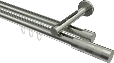 Produktbild von Interdeco Innenlaufstange / Gardinenstange mit Innenlauf Edelstahl-Optik, Typ Siteno Mavell (Zylinder Bicolor), 20 mm Ø 2-läufig, 140 cm