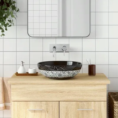 Produktbild von "2026 Promotion" Aufsatzwaschbecken Schwarz und Blau Rund Ø41x14 cm Keramik - Waschbecken CC1746