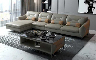 Image de Canapé D'Angle En Cuir En Forme De L Couche Beige Luxe Nouveau