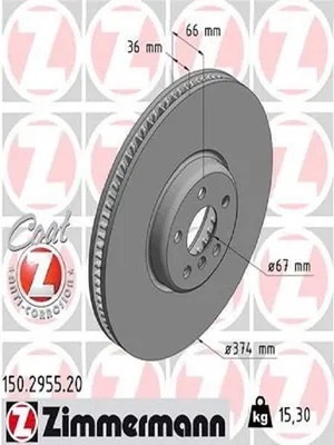Produktbild von ZIMMERMANN Bremsscheibe Vorne Rechts für BMW 5 Touring (G31) 374mm 150.2955.20