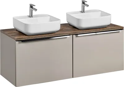 Produktbild von Doppelwaschtisch-Unterschrank in taupe Vintage Oak 120cm PUEBLA-56-TAUPE, B/H/T 120,4/62,5/46 cm