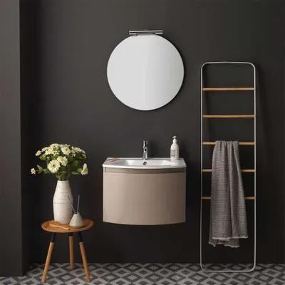 Immagine prodotto di Mobile bagno sospeso linea curva cm 62 cappuccino lucido specchio tondo | Riva