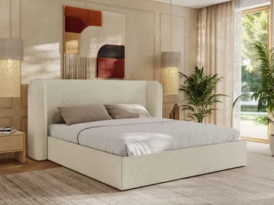 Produktbild von MKS MEBLE Doppelbett Polsterbett EMORA CLASSIC Bett Holzgestell hohes Kopfteil 180x200 Creme Strukture