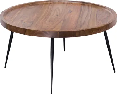 Produktbild von WOHNLING Couchtisch WL5.678 75x39x75 cm Sheesham Massivholz / Metall Sofatisch | Design Wohnzimmertisch Rund | Stubentisch Retro Braun | Designer Holztisch Kaffeetisch Massiv | Tisch Wohnzimmer
