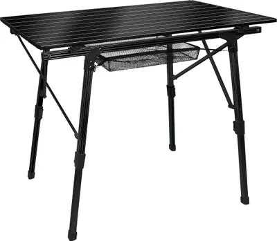 Image de JOIEYOU Table de camping pliante 90x51,5 cm Table de camping pliante Réglable en hauteur Table de camping en aluminium Table de jardin pliante avec sac de transport pour le jardin en plein air, Noir