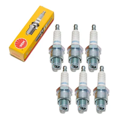 Zdjęcie produktu dla Zestaw świec zapłonowych NGK 6x BR8HS z tłumieniem zakłóceń, 12,7 mm krótki gwint Ø 14,0 mm sześciokąt 20,8 mm, odstęp między elektrodami 0,75 mm, wartość cieplna 8, 4322 / 4915 / 4967 / 6715