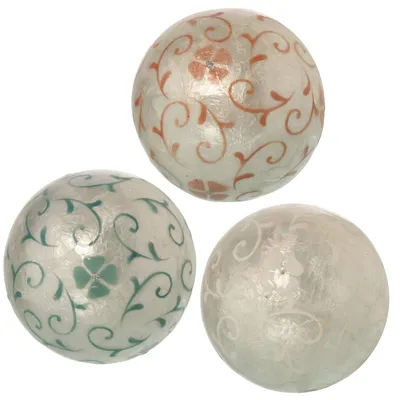 3er-Set Perlmutt-Bälle, Blumen & Wellen, 24 cm, Glas