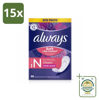 Productafbeelding van 15 x Always Discreet Fresh inlegkruisjes, normaal - Voorraadverpakking - 15 stuks
