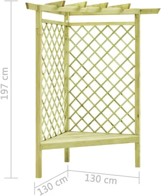 Zdjęcie produktu dla Festnight narożna pergola ogrodowa pergola kratowa pergola ogrodowa wiata na rośliny z ławką 130 × 130 × 197 cm drewno sosnowe
