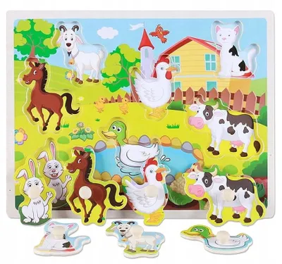 Zdjęcie produktu dla Edukacyjne Drewniane Puzzle Układanka Farma Zoo