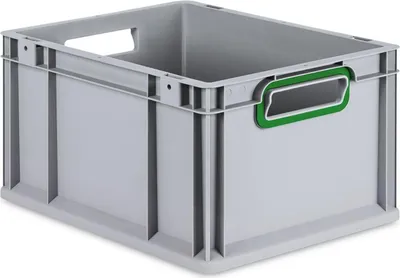 Produktbild von Eurobox NextGen Color | HxBxT 22x30x40cm | 20 Liter | Griffe grün offen | Glatter Boden | Grau | Eurobehälter, Transportbox, Transportbehälter, Stapelbehälter
