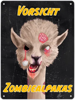 Produktbild von Vorsicht Zombiealpaka Metallschild XL in 21x28 cm in dunkelgrau