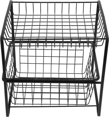 Image de Organisateur en métal pour la cuisine, avec deux niveaux, étagère coulissante pour l'armoire sous l'évier, montage facile et système de rangement pratique