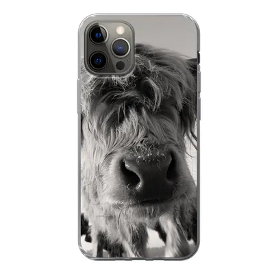 Produktbild von MuchoWow® Handyhülle Schutzhülle Hülle für iPhone 12 Pro Schottischer Highlander - Schwarz - Weiß - Tiere Silikon Softcase Handy Hülle - Abdeckung
