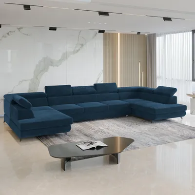 Produktbild von Masseno Ecksofa URMANO mit Schlaffunktion U-Form, Sofa mit Bettkasten, Wohnzimmersofa, Couch, Soffa, Bettsofa, Couchgarnitur- Blau, MONOLITH 77