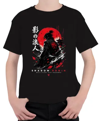 Productafbeelding van Shadow Ronin Samurai Katana Japan, Krijger, Bushido, Y2K, Nippon, Eer, Kinder T-shirt, Zwart, 104