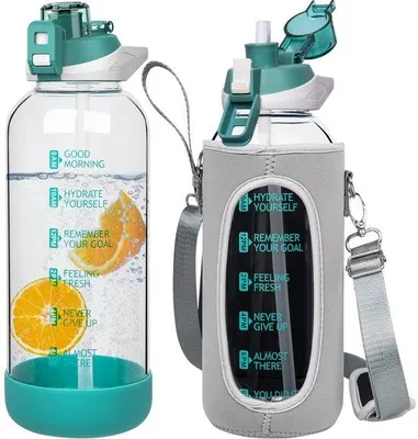 Productafbeelding van 1.5L Glazen Waterfles met Rietje en Tijdmarkeringen