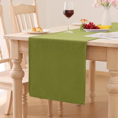 Zdjęcie produktu dla Bieżnik stołowy, imitacja lnu, kolor zielony, 40 x 140 cm