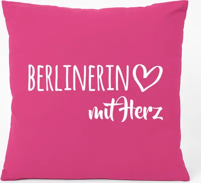 Produktbild von Huuraa Kissen Berlinerin mit Herz 40x40cm mit Füllung Fuchsia Baumwolle Dekokissen Geschenkidee