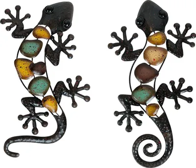 Produktbild von Wanddekoration, Eidechse, Salamander, Kunst-Ornament, zum Aufhängen für Garten, Veranda, Terrasse, Rasen, Zaun, Wand, 2 Stück 37 cm