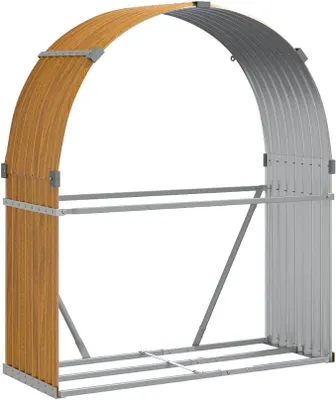 Obrázek produktu pro Stojánek na dřevo, kovová police na dřevo 120 x 45 x 140 cm, venkovní regál na palivo, sklad na dřevo, pozinkovaná ocel, vzhled dřeva